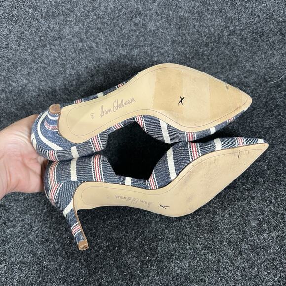 Women’s Sam Edelman Heels 6.5 Denim Stripe USA America Flag Patriotic - Picture 5 of 7